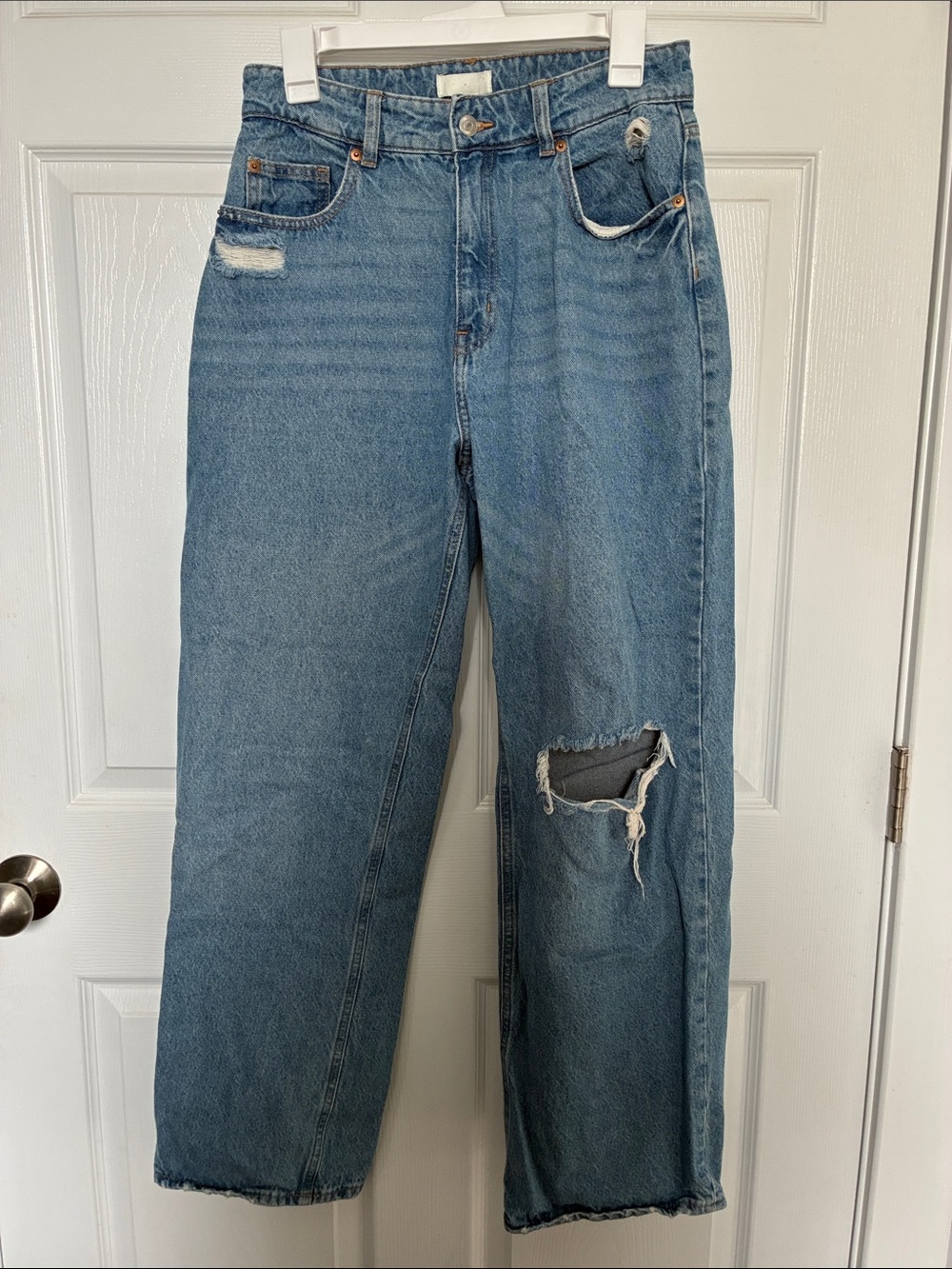 H&M Light Blue Straight Leg Distressed Jeans
